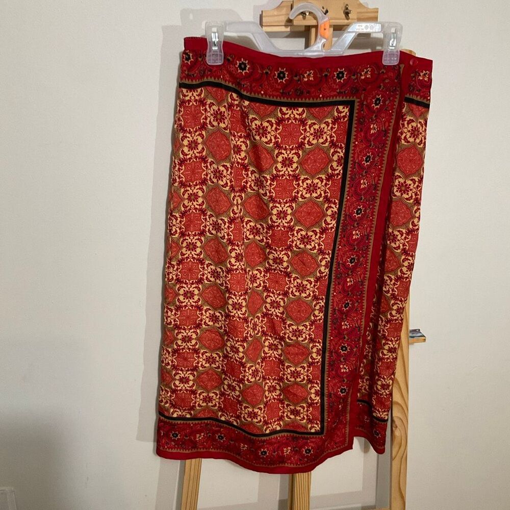 Sag Harbor boho, elastic waist,Faux Wrap Skirt size 14